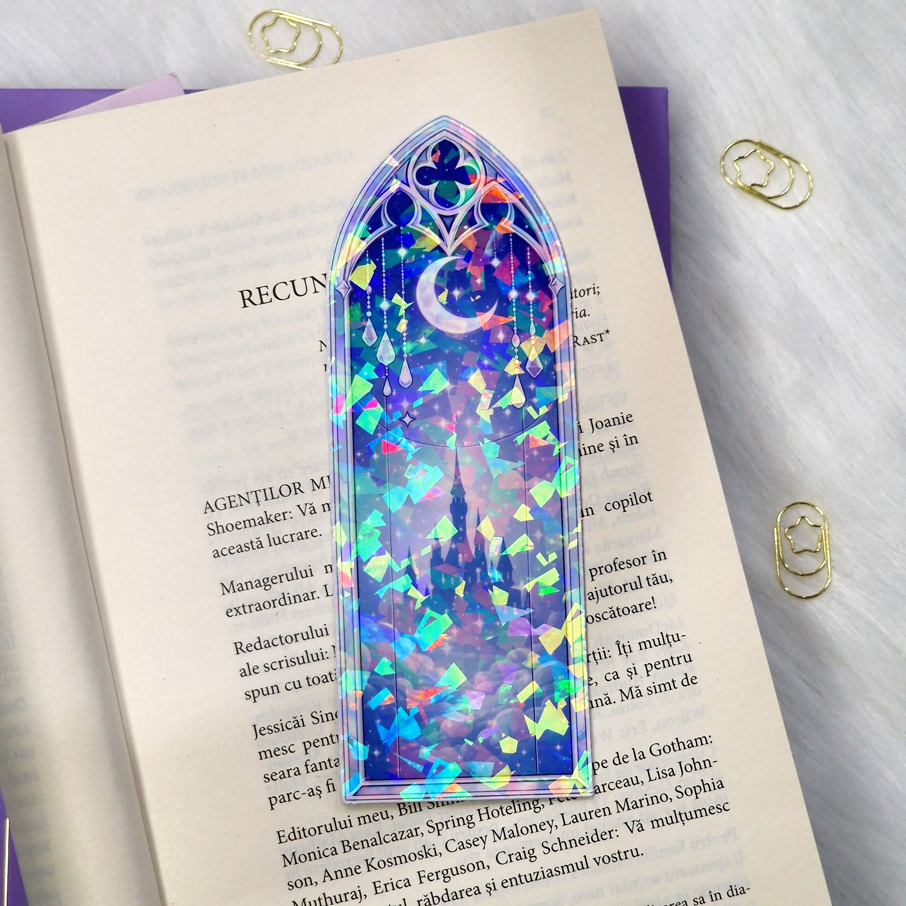 Holographic Castle Window Bookmark – Fairytale Gothic Design, Fantasy Reader Gift