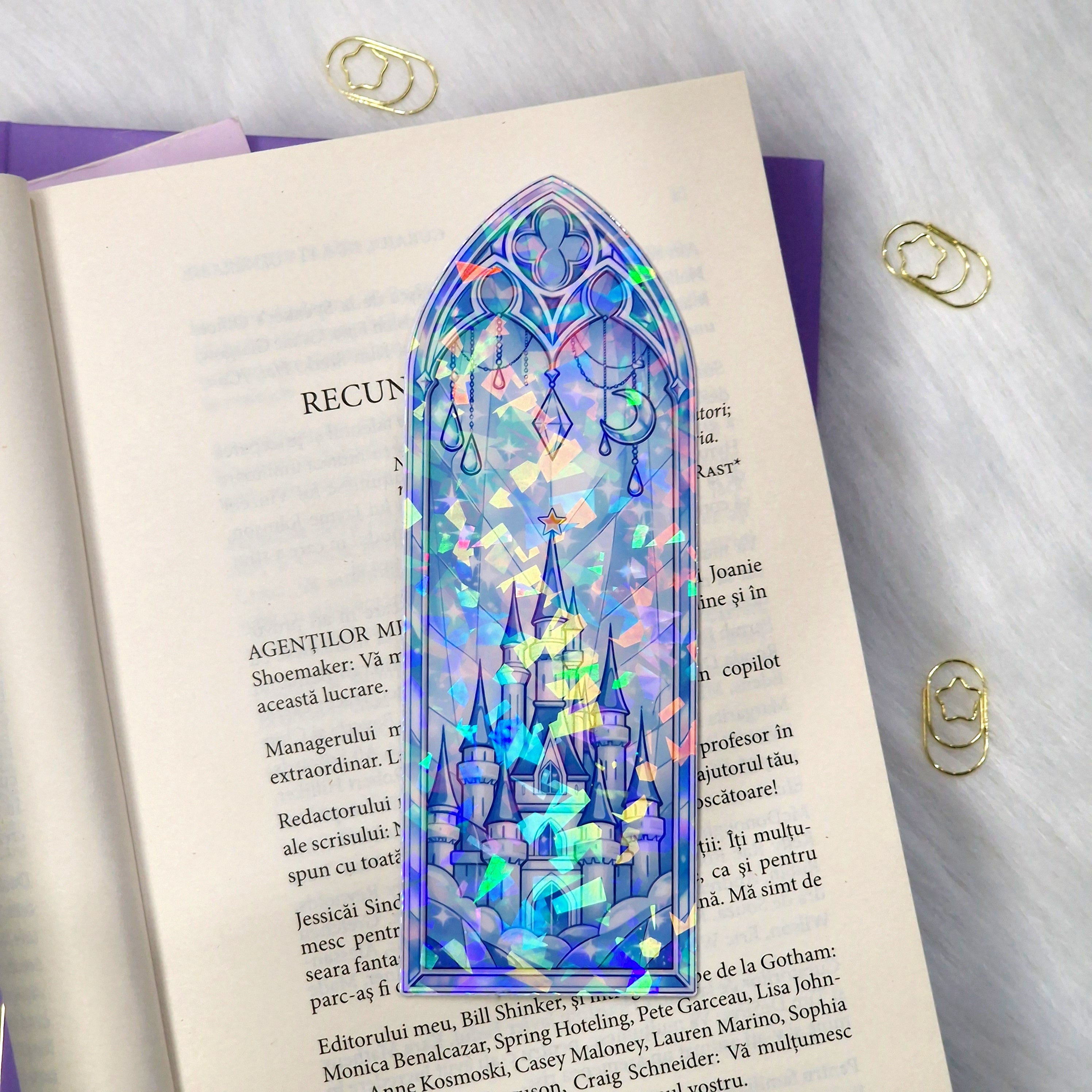 Holographic Castle Window Bookmark – Fairytale Gothic Design, Fantasy Reader Gift