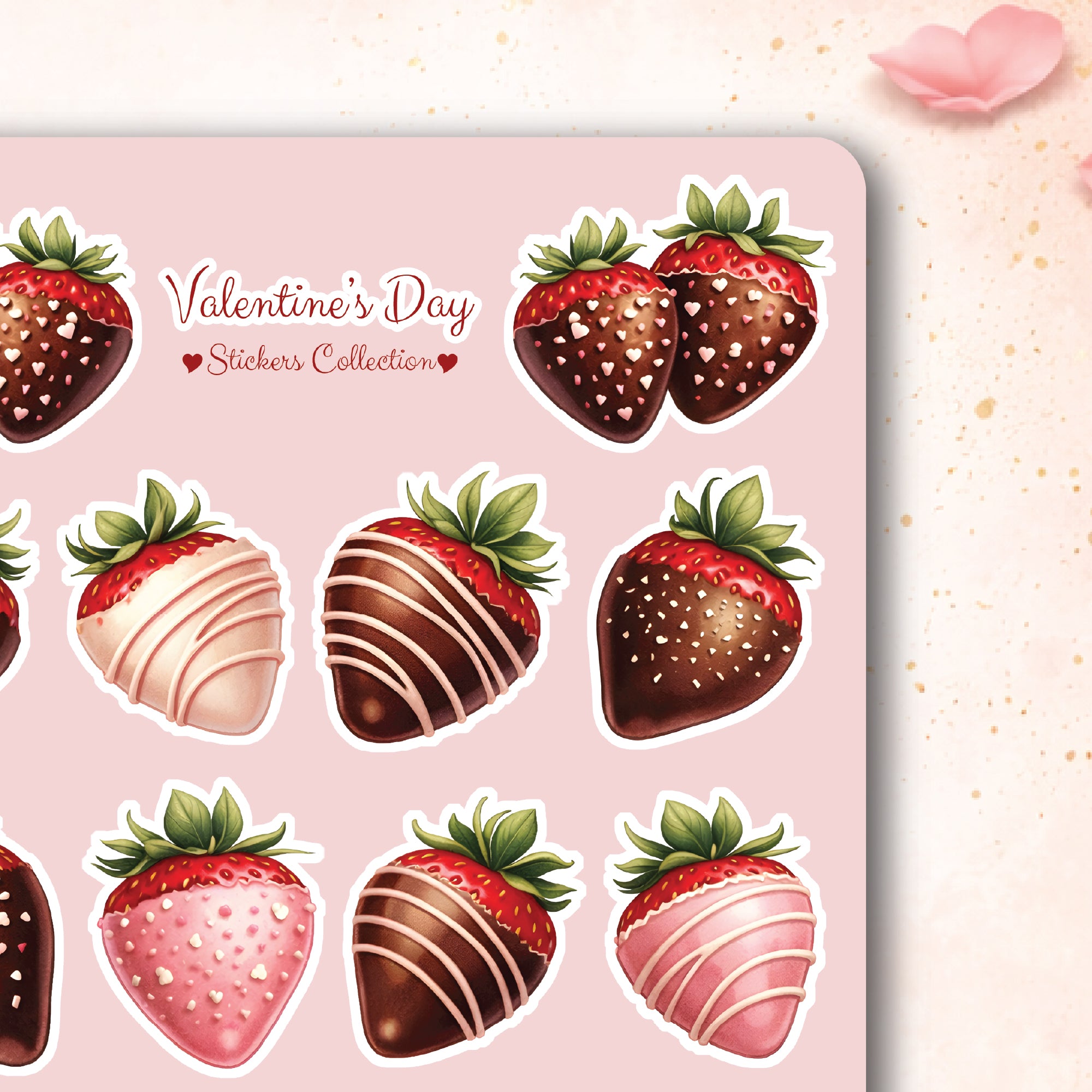 Valentine’s Day Stickers Sheet – Chocolate Covered Strawberry