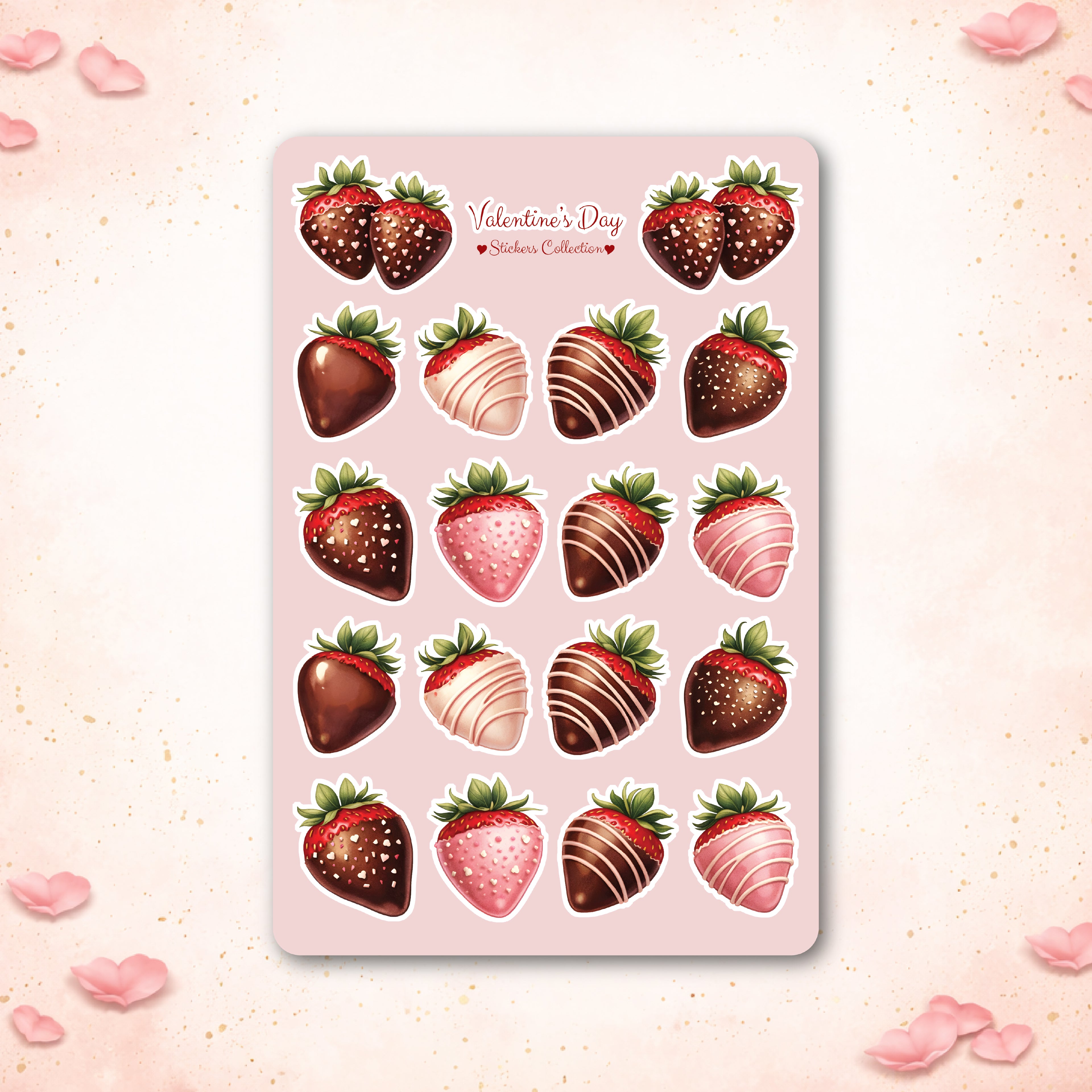 Valentine’s Day Stickers Sheet – Chocolate Covered Strawberry
