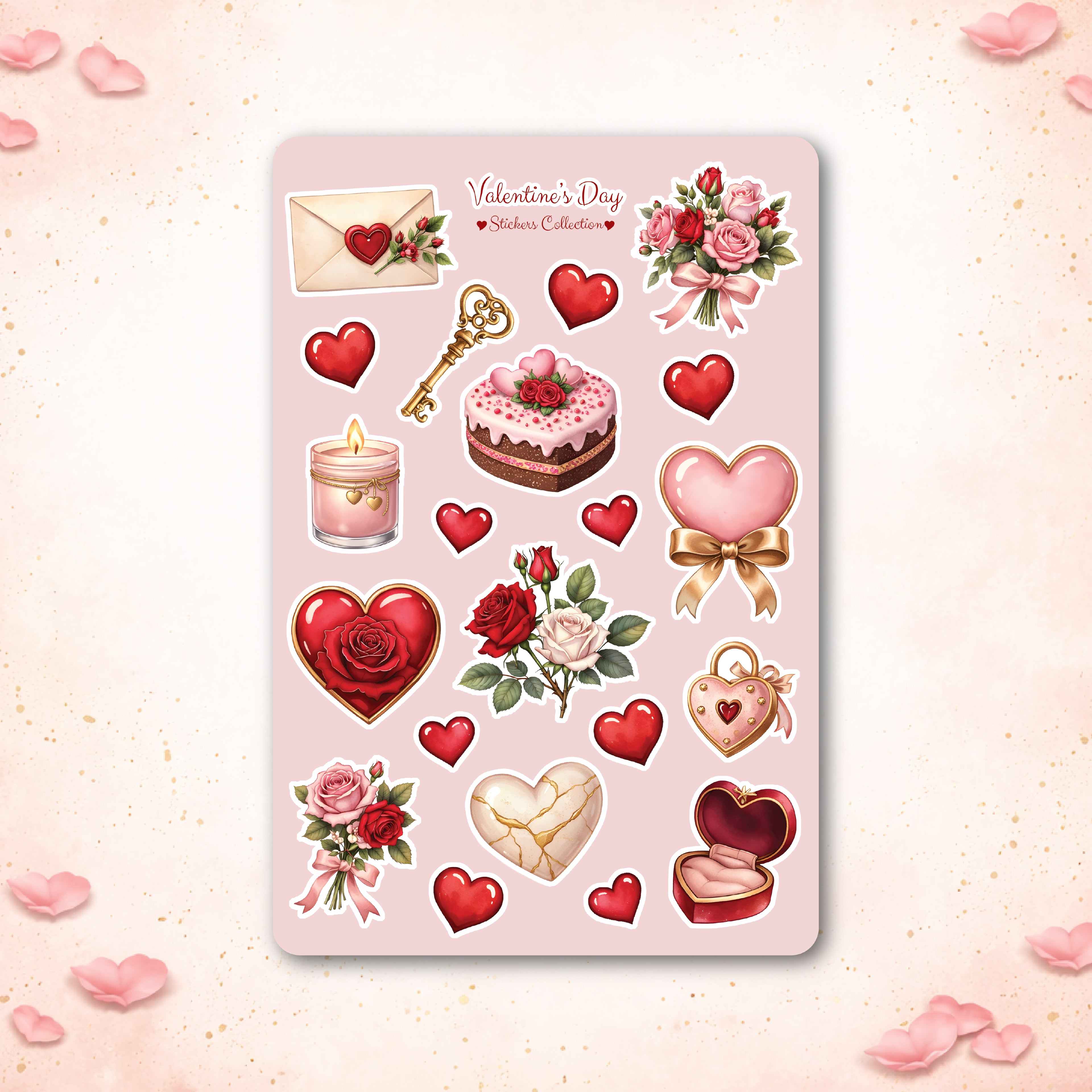 Valentine’s Day Stickers Sheet – Romantic Planner & Journal Stickers