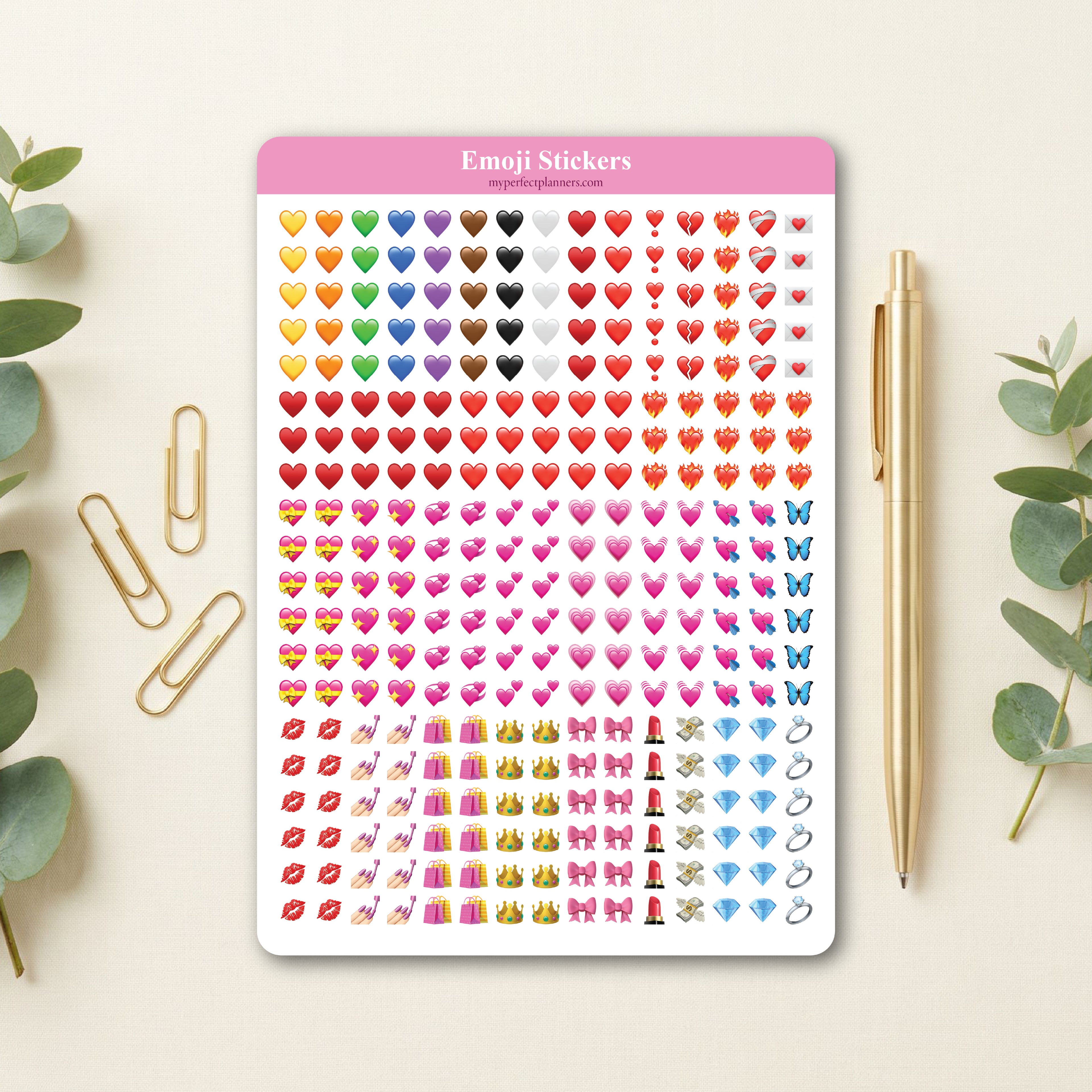 300 pcs. Emoji Stickers for Annotating Books - Hearts and Beauty Journal Stickers