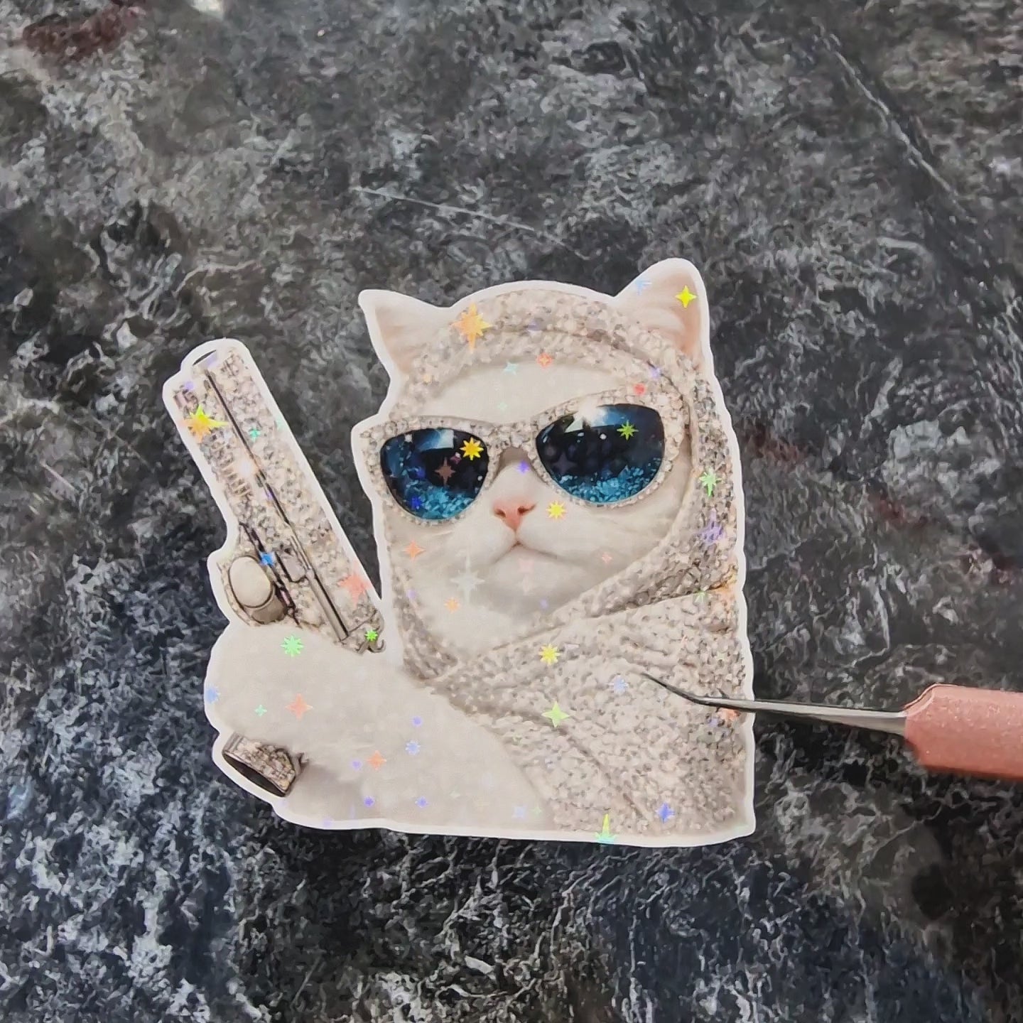 Holographic Meme Cat Sticker