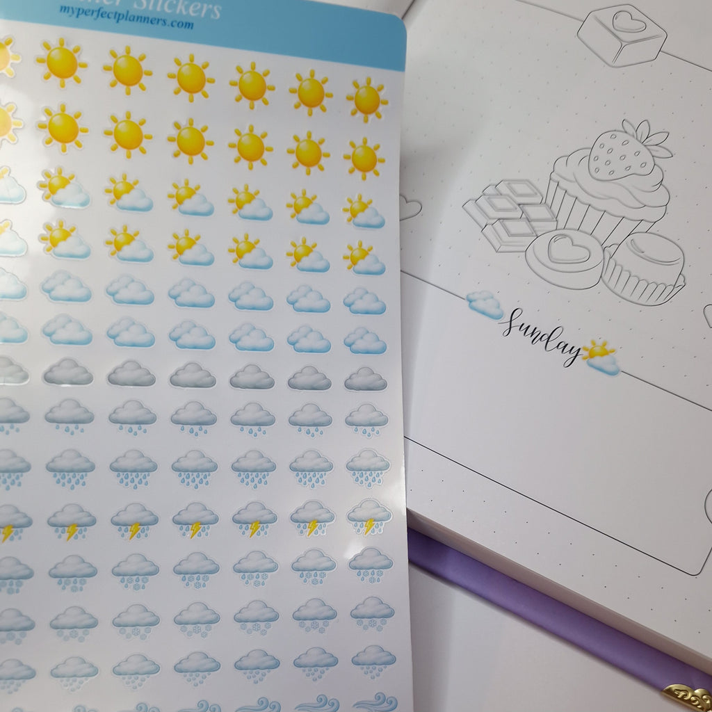 Weather Tracker Stickers Sheet – Planner & Journal Weather Icons ☀️🌧️❄️